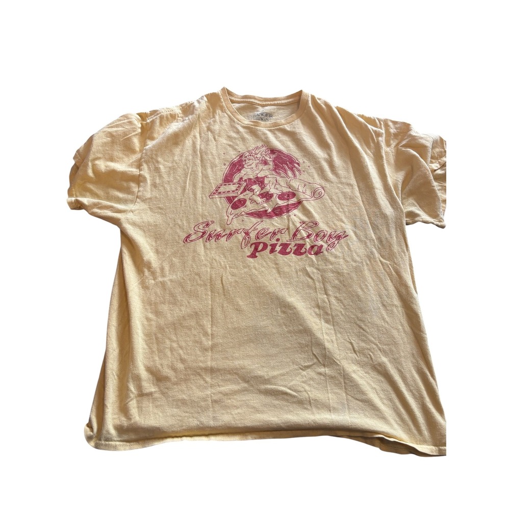 Stranger things surfer boy Pizza Delivery Graphic T-Shirt Yellow Mens Large